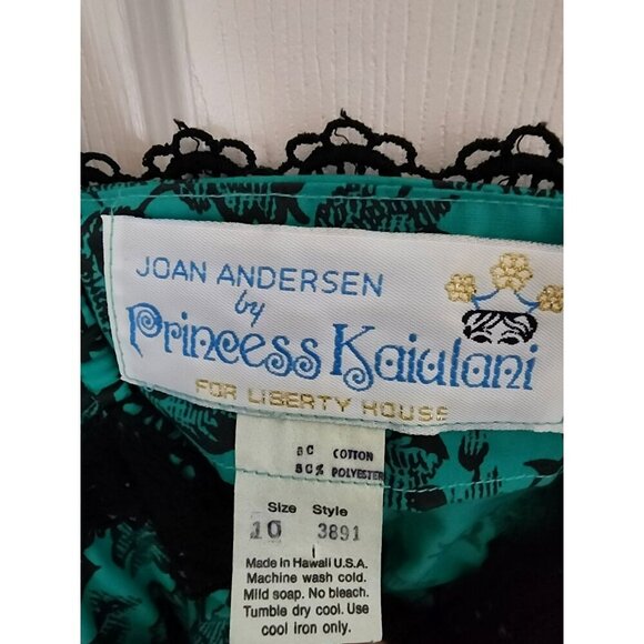 Joan Andersen Princess Kaiulani Dress Size 10 Green Floral Hawaii VTG Maxi - Picture 4 of 6